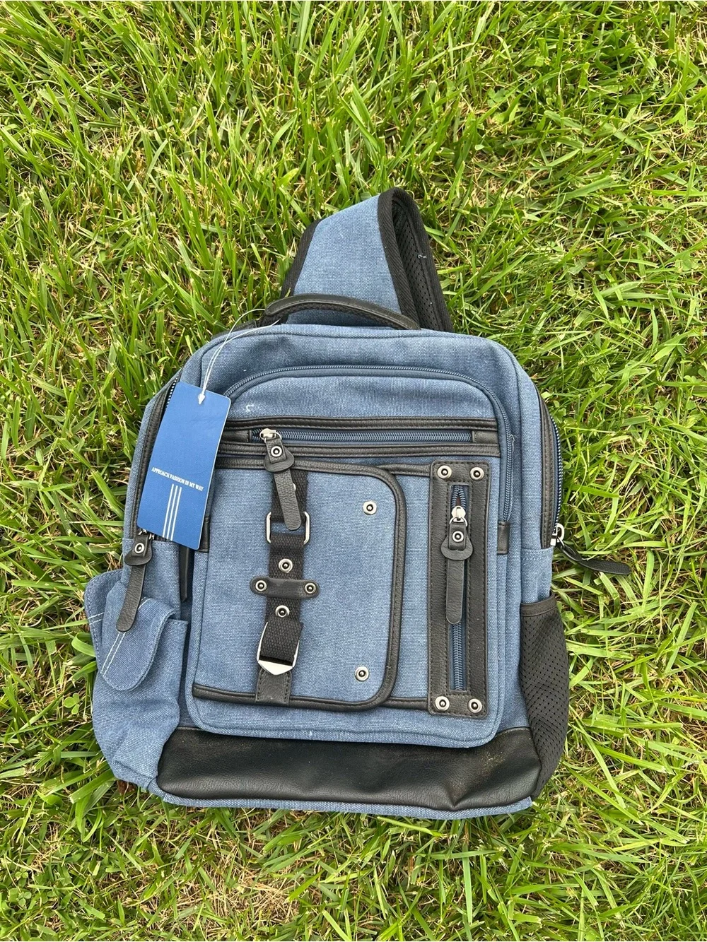 Large Crossbody Canvas Sling Bag with Front Organizer Messenger Backpack Blue